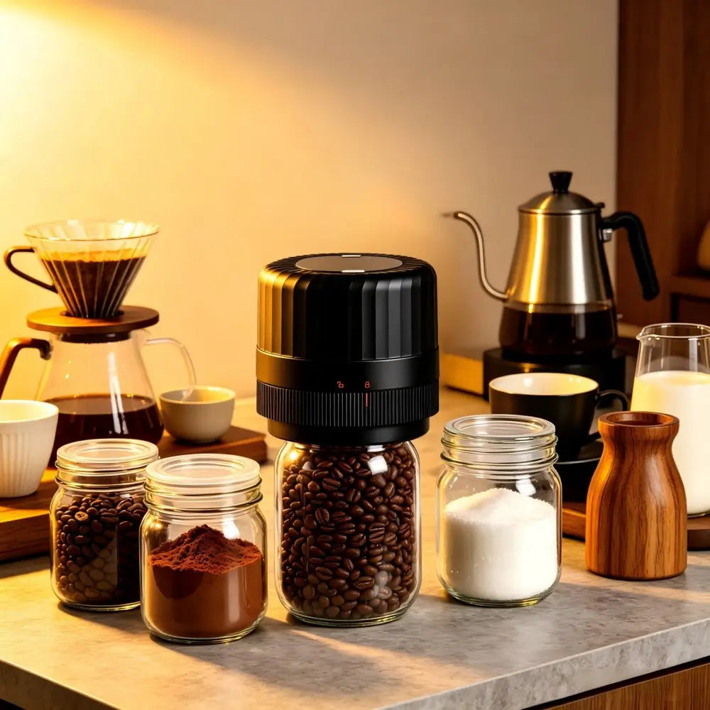 Vacuum seal Mason jars with coffee beans and pantry essentials