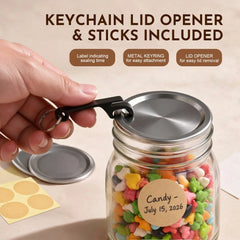 Mason jar lid opener and food storage labels