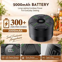 Cordless jar vacuum sealer with 2000mAh battery