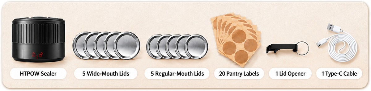 Electric jar sealer kit with mason jar lids and accessories
