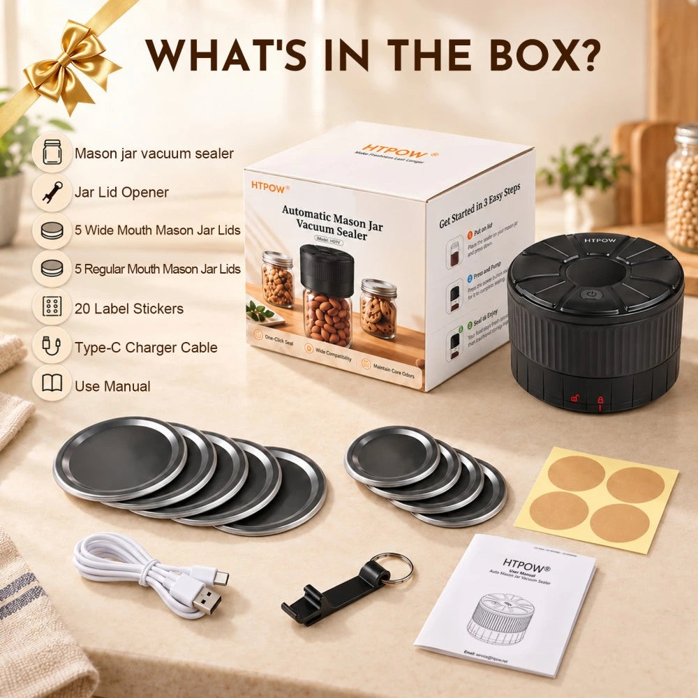 HTPOW jar vacuum sealer kit with lids and accessories