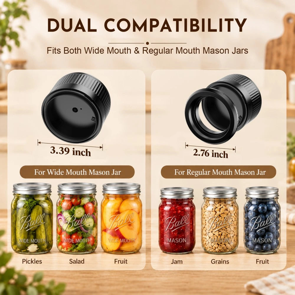Jar vacuum sealer for wide and regular mouth mason jars