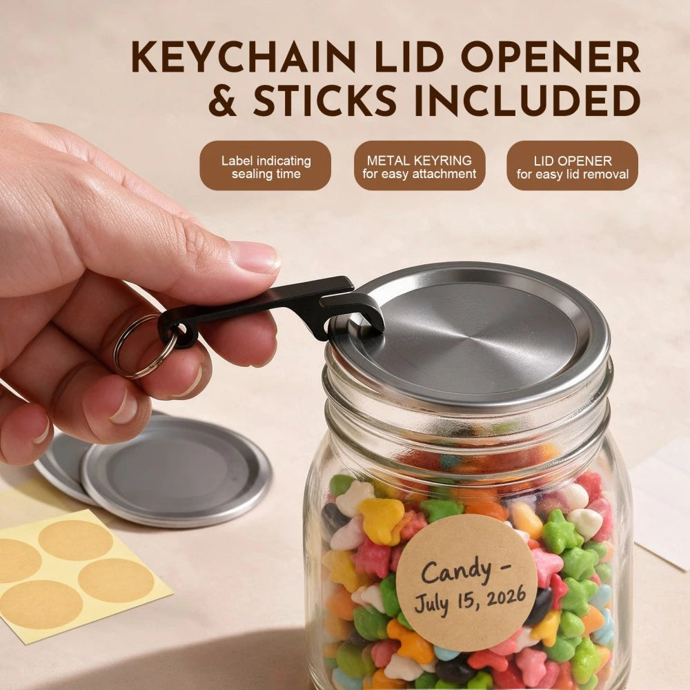 Mason jar lid opener and food storage labels