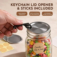 Mason jar lid opener and food storage labels