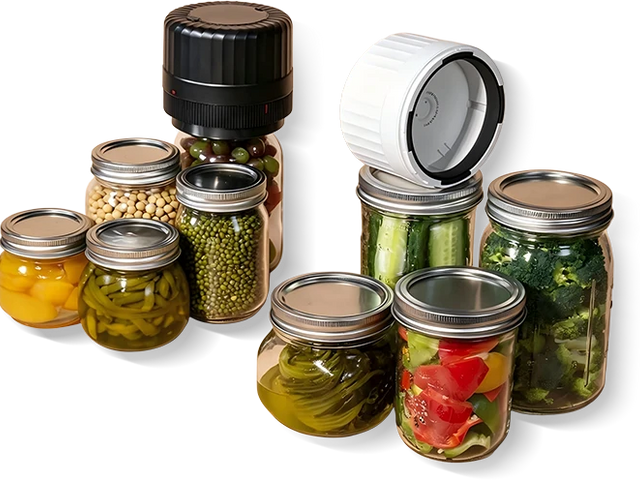 Mason jar vacuum sealer with sealed food jars