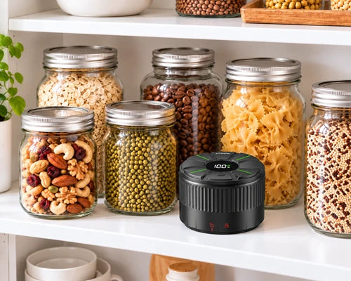 organized pantry with htpow sealer