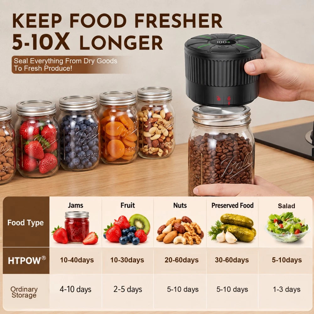 Vacuum jar sealer for fruit nuts and food storage