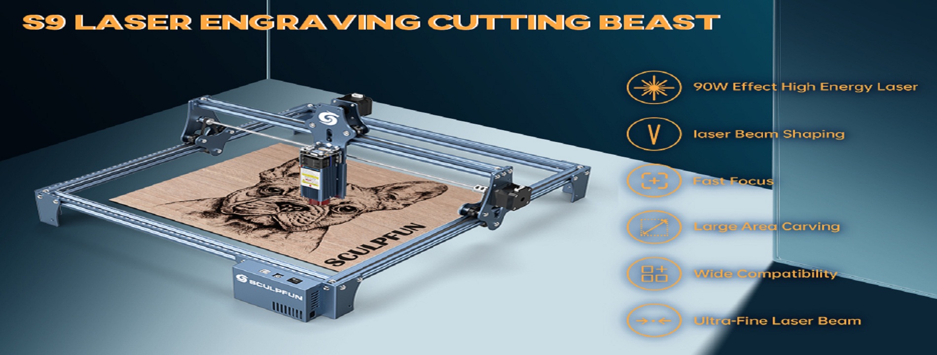 SCULPFUN S9 Laser Engraver with 400x400mm Honeycomb Laser Bed, 90W Effect  High Precision CNC Laser Engraving Cutting Machine, High Energy Laser Cutter