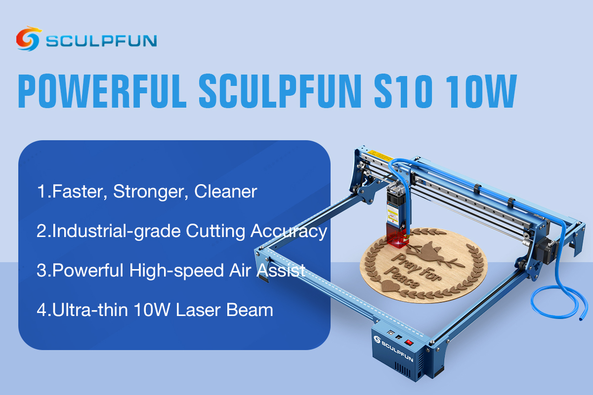 SCULPFUN S30 PRO 10W Laser Engraver with Automatic Air-assist System with  Honeycomb/Roller Engraving Machine 410x400mm Area