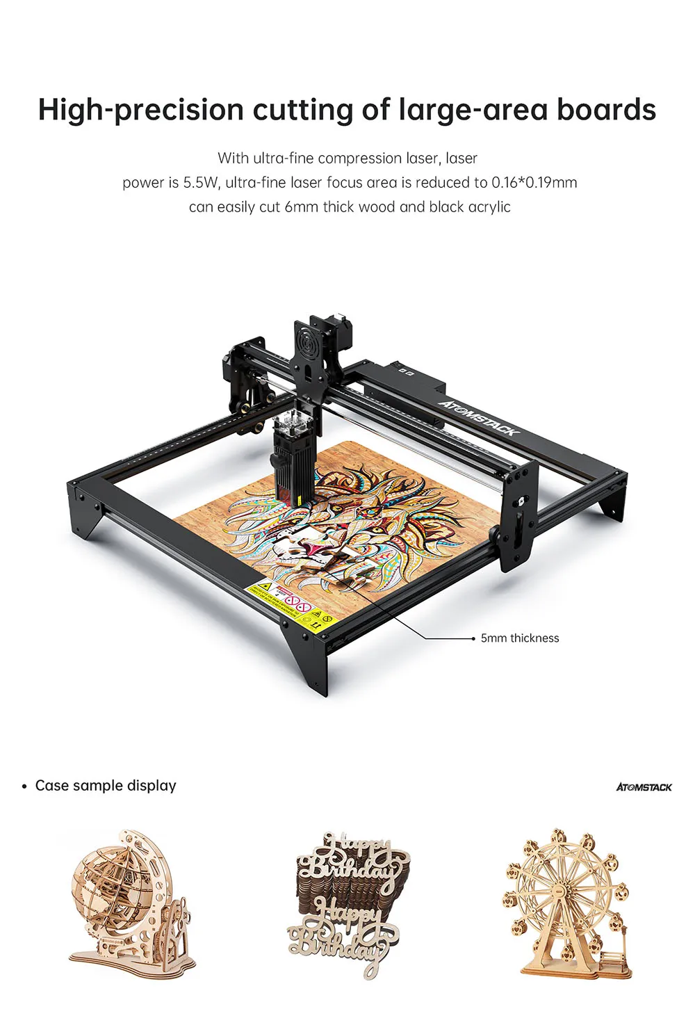 ATOMSTACK A5 Pro Laser Engraver,5.5W Output Power,Laser Cutter for Acrylic  Metal