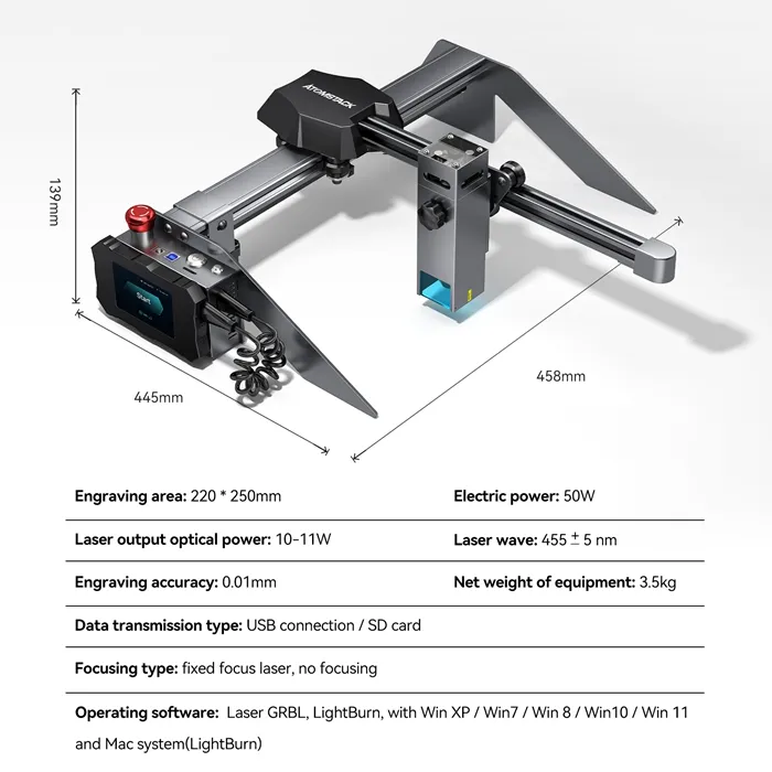 Atomstack P7 M40 5.5W Portable Laser Engraver Cutter, Compressed Spot, Focus Free, 200*200mm