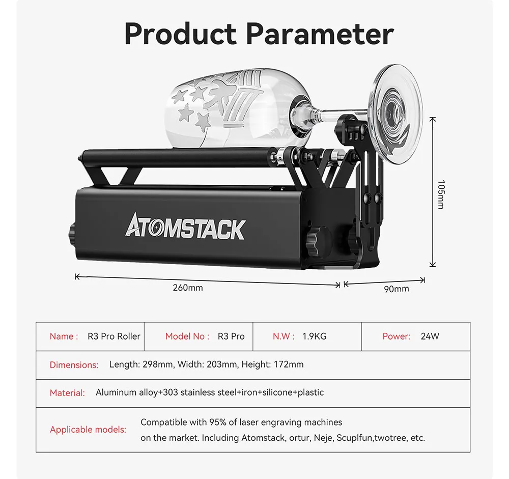 atomstack r3 pro roller for cylindrical objects