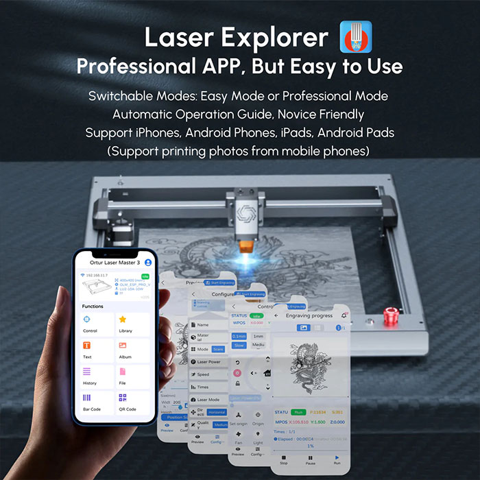 Ortur Laser Master 3 LE 5.5W 10W Built-in Air Assist Nozzle 15000mm/min  Engraving Speed and App Control Laser Engraving Machine