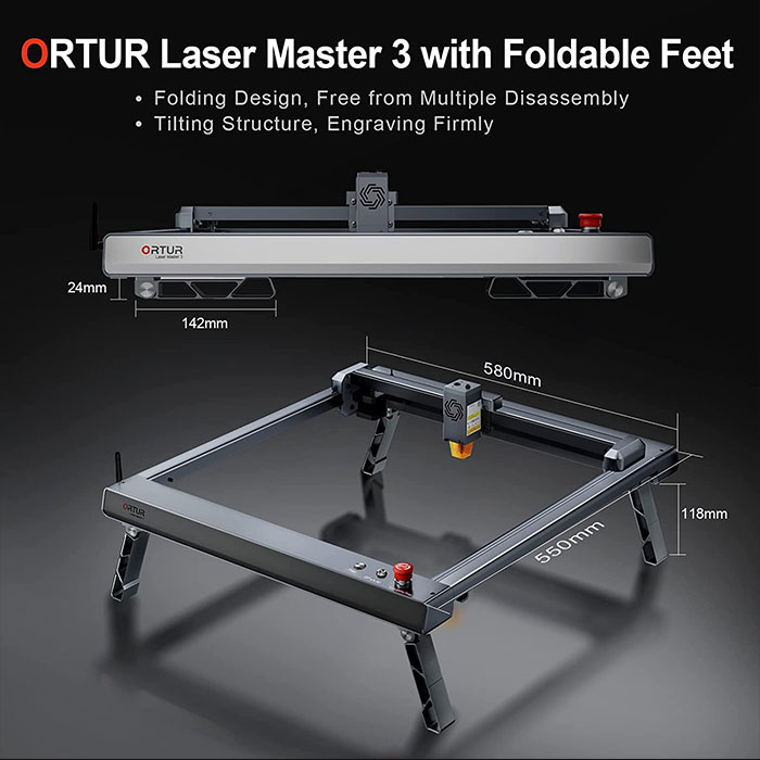 ORTUR Laser Master 3 Laser Engraver 10W Cutting Machine + Foldable Feet +  Roller