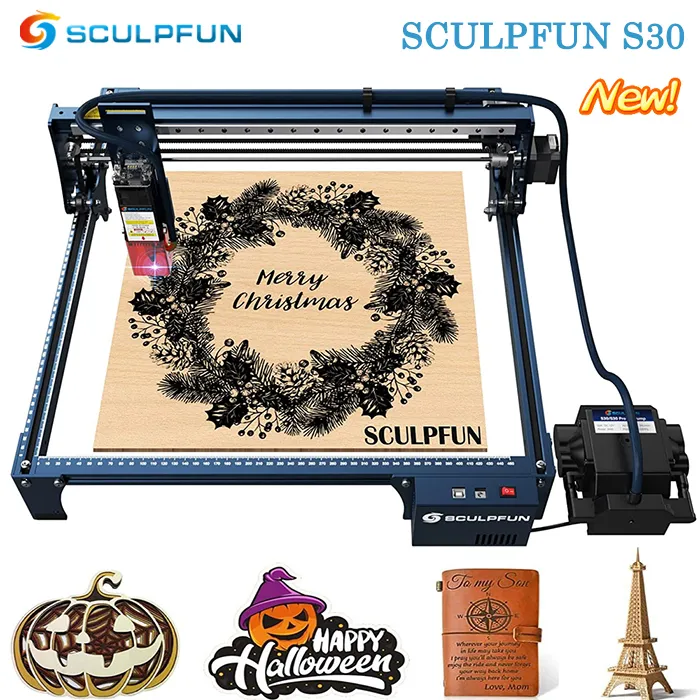 SCULPFUN S30 5W Laser Engraver with 30L/Min Automatic Air Assist Pump & Nozzle Engraving Area Expandable to 36.8x35.6" CNC Laser Cutter for Smooth & Clean Cutting 