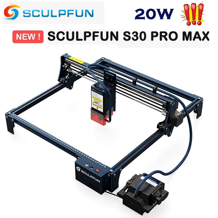 SCULPFUN S30 Pro Max 20W Laser Engraver with 30L/min high-pressure Automatic Full Air Assist Kit & Limit Switch Cut 10mm Plywood in One Pass